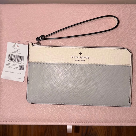 KATE SPADE Lucy Platinum and Cream Wristlet